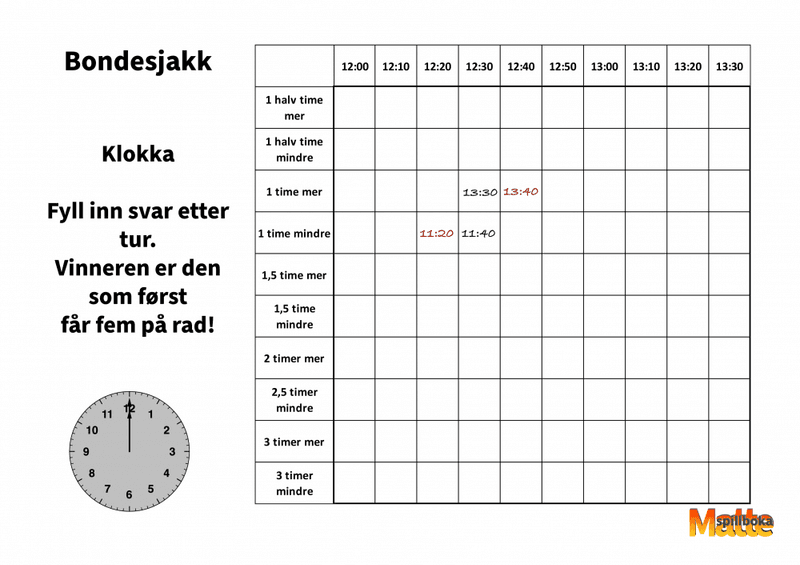 Bondesjakk | Klokka